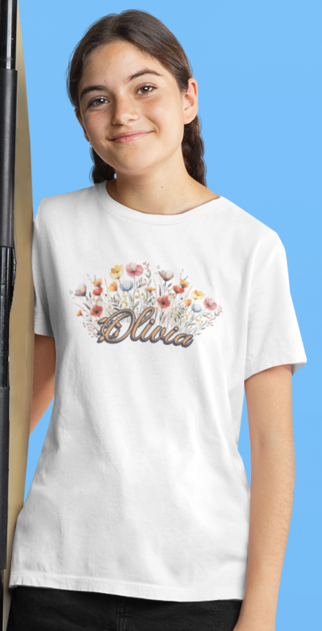 Custom Orange Name Flower Youth Shirt