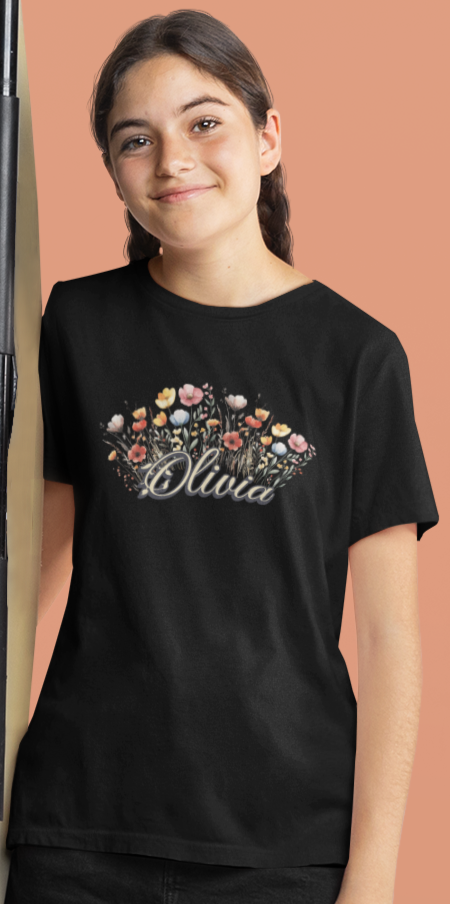 Custom Yellow Name Flower Youth Shirt