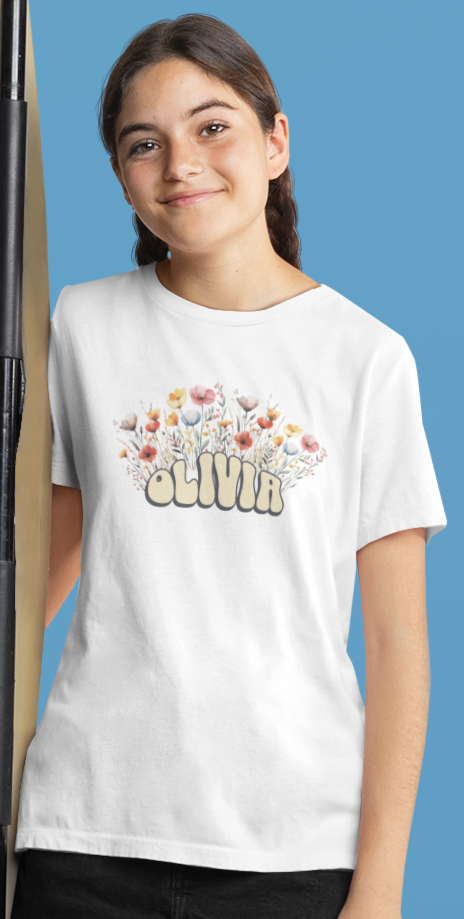 Custom Yellow Retro Name Flower Youth Shirt