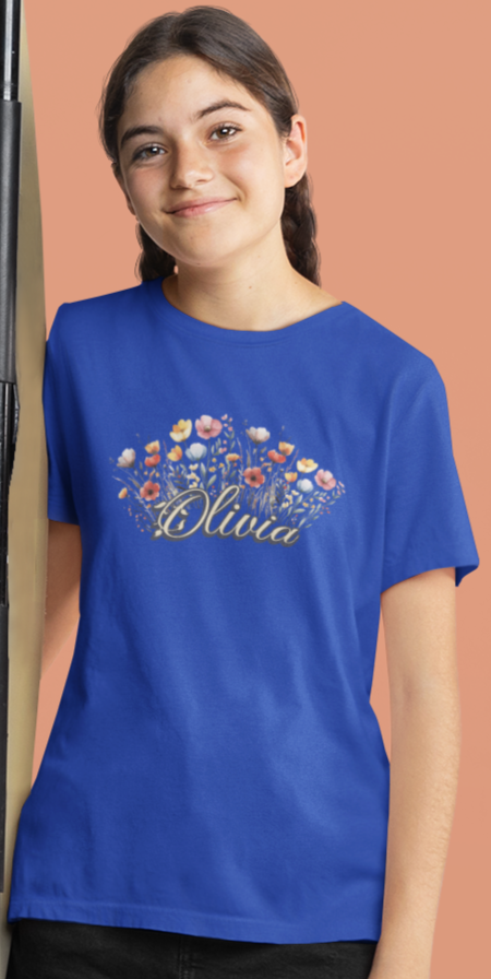 Custom Yellow Name Flower Youth Shirt