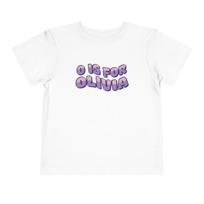 Custom Wavy Letter and Name Purple Pink Toddler Short Sleeve Tee