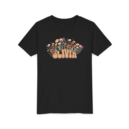 Custom Orange Retro Name Flower Youth Shirt