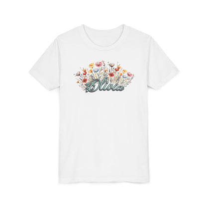 Custom Green Name Flower Youth Shirt