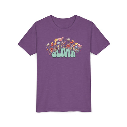 Custom Green Retro Name Flower Youth Shirt