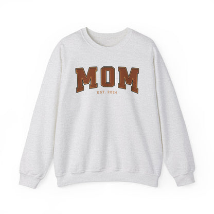 Mom Est 2024 Orange College Letter Sweatshirt