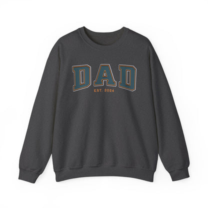 Dad Est 2024 Teal Orange College Letter Sweatshirt