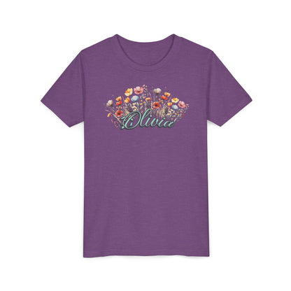 Custom Green Name Flower Youth Shirt