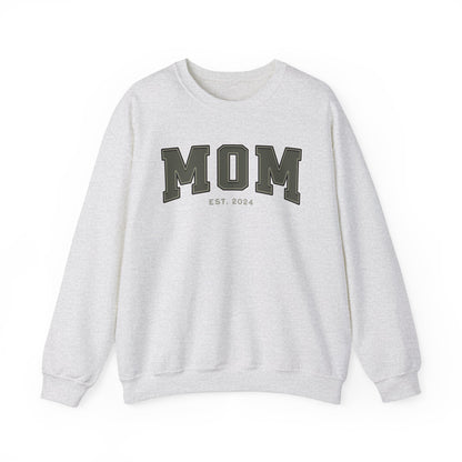 Mom Est 2024 Army Green College Letter Sweatshirt