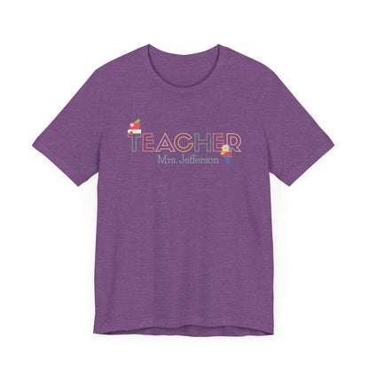 Custom Teacher Outline Lettering Flowers Short Sleeve Tee