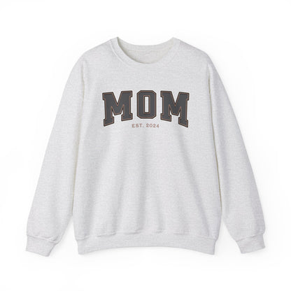 Mom Est 2024 Grey Tan College Letter Sweatshirt