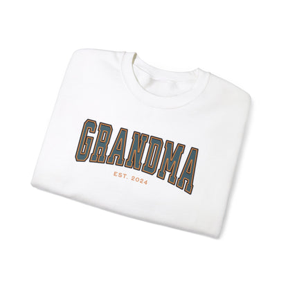 Grandma Est 2024 Teal Orange College Letter Sweatshirt