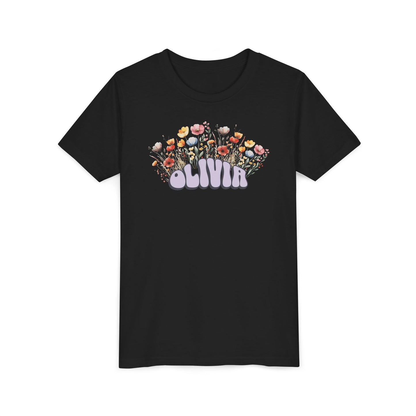 Custom Purple Retro Name Flower Youth Shirt