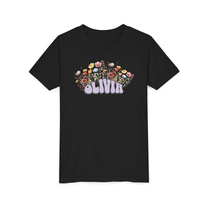Custom Purple Retro Name Flower Youth Shirt