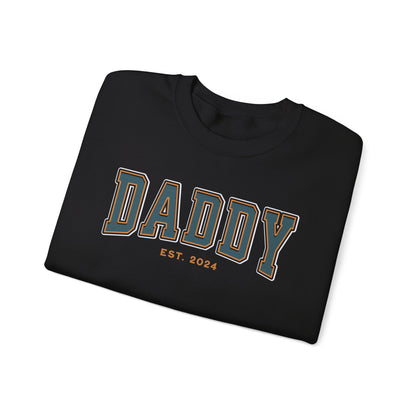 Daddy Est 2024 Teal Orange College Letter Sweatshirt