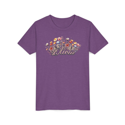 Custom Pink Name Flower Youth Shirt