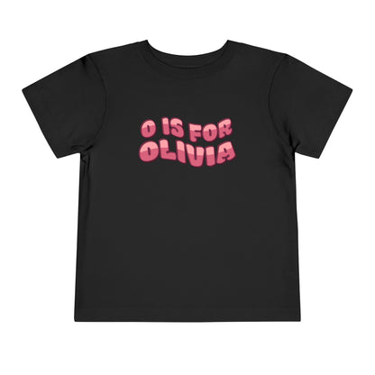 Custom Wavy Letter and Name Pink Toddler Short Sleeve Tee