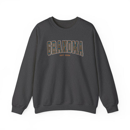 Grandma Est 2024 Teal Orange College Letter Sweatshirt