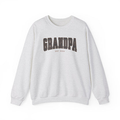 Grandpa Est 2024 Grey Tan College Letter Sweatshirt