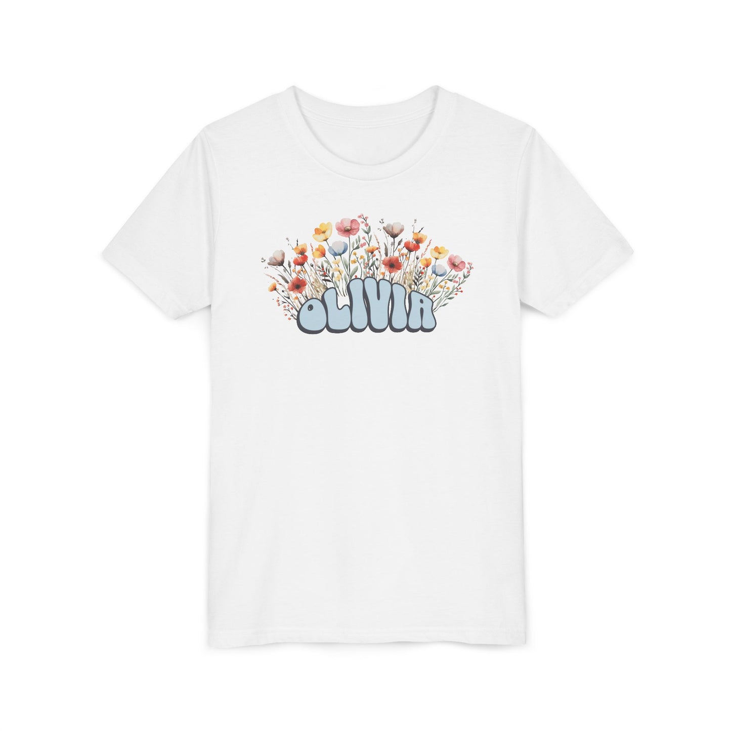 Custom Blue Retro Name Flower Youth Shirt