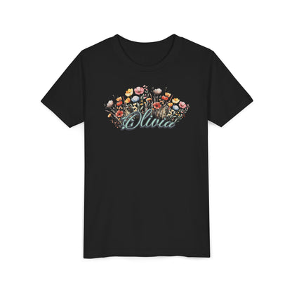 Custom Green Name Flower Youth Shirt