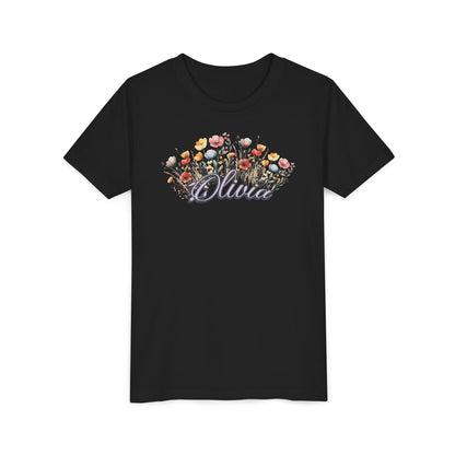 Custom Purple Name Flower Youth Shirt