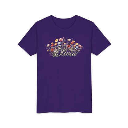 Custom Yellow Name Flower Youth Shirt
