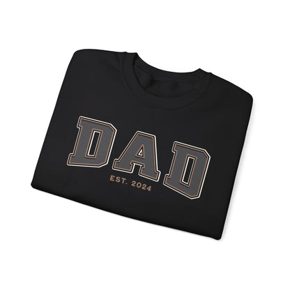 Dad Est 2024 Grey Tan College Letter Sweatshirt