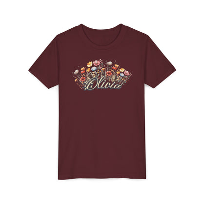 Custom Yellow Name Flower Youth Shirt