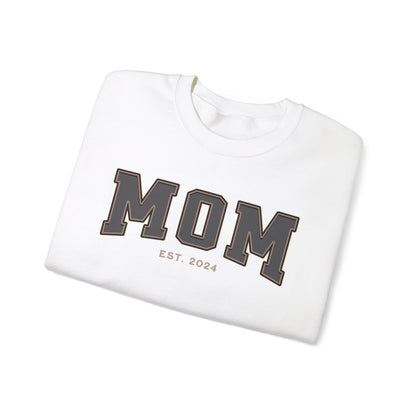 Mom Est 2024 Grey Tan College Letter Sweatshirt