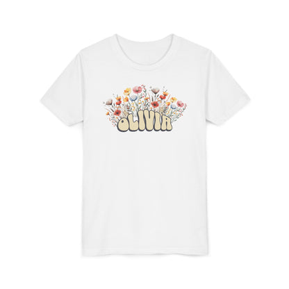Custom Yellow Retro Name Flower Youth Shirt
