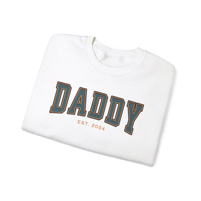 Daddy Est 2024 Teal Orange College Letter Sweatshirt