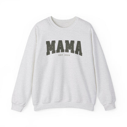 Mama Est 2024 Army Green College Letter Sweatshirt