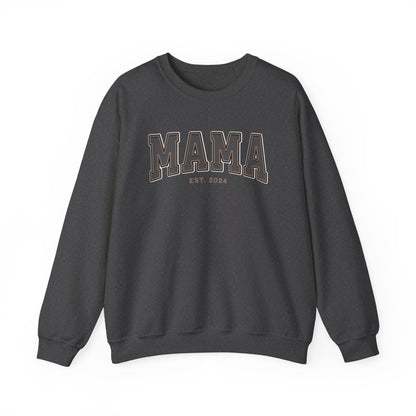 Mama Est 2024 Grey Tan College Letter Sweatshirt