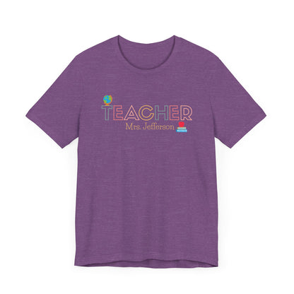 Custom Teacher Outline Lettering Boho Globe Short Sleeve Tee