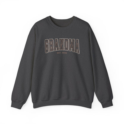 Grandma Est 2024 Grey Tan College Letter Sweatshirt