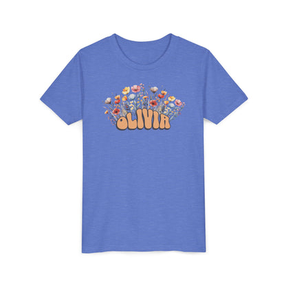Custom Orange Retro Name Flower Youth Shirt