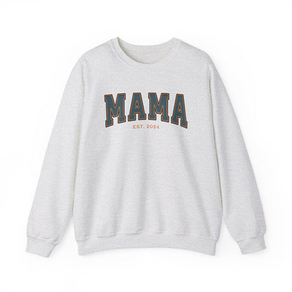 Mama Est 2024 Teal Orange College Letter Sweatshirt