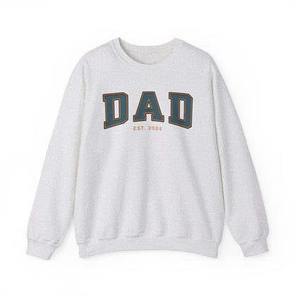 Dad Est 2024 Teal Orange College Letter Sweatshirt