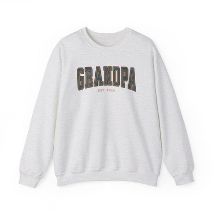 Grandpa Est 2024 Teal Orange College Letter Sweatshirt