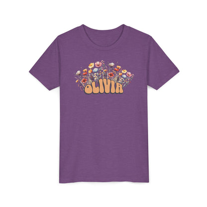 Custom Orange Retro Name Flower Youth Shirt
