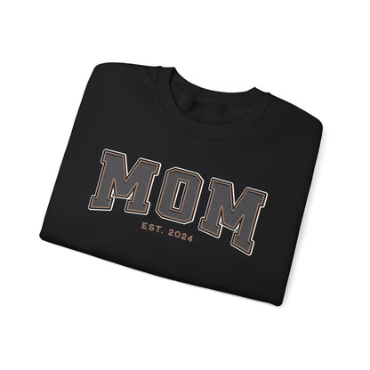 Mom Est 2024 Grey Tan College Letter Sweatshirt