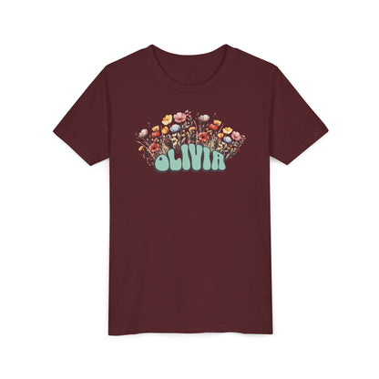 Custom Green Retro Name Flower Youth Shirt