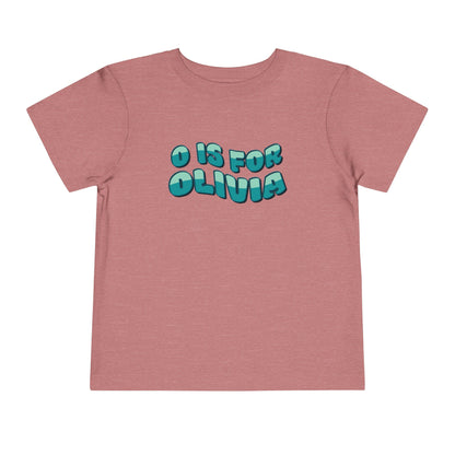 Custom Wavy Letter and Name Green Toddler Short Sleeve Tee
