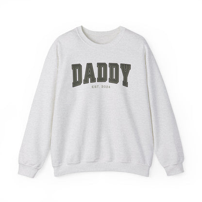 Daddy Est 2024 Army Green College Letter Sweatshirt
