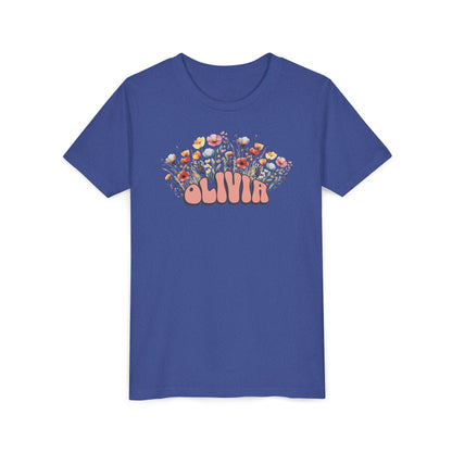 Custom Pink Retro Name Flower Youth Shirt