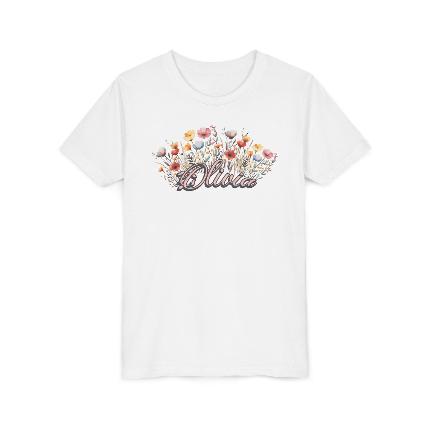 Custom Pink Name Flower Youth Shirt
