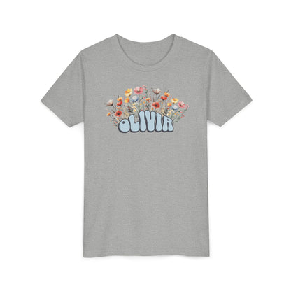 Custom Blue Retro Name Flower Youth Shirt