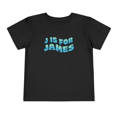 Custom Wavy Letter and Name Blue Green Toddler Short Sleeve Tee
