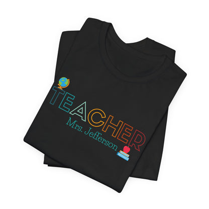 Custom Teacher Outline Lettering Globe Short Sleeve Tee