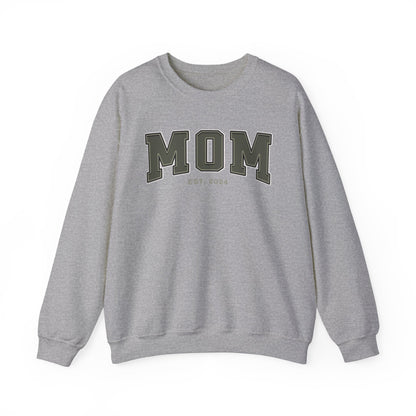 Mom Est 2024 Army Green College Letter Sweatshirt